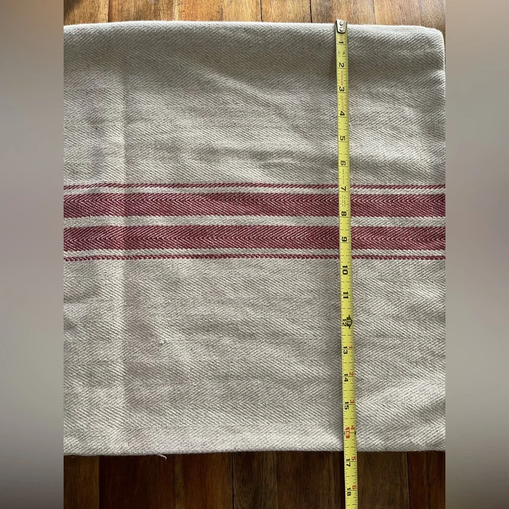 Pottery Barn linen blend pillow cases beige and red stripe 16x26